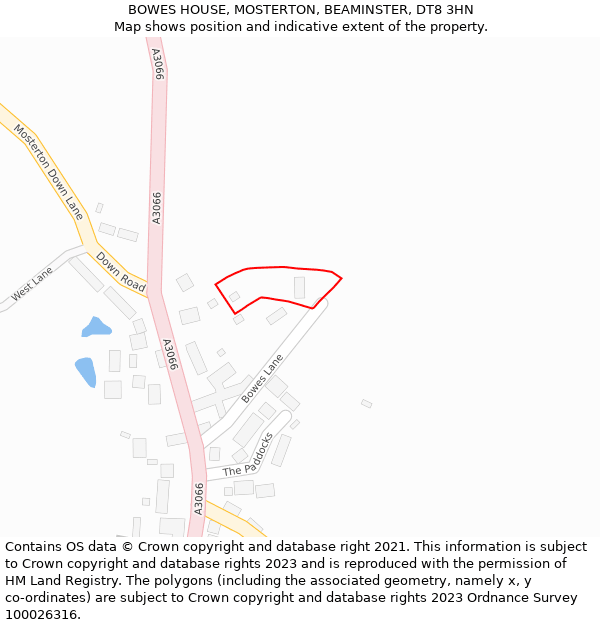 BOWES HOUSE, MOSTERTON, BEAMINSTER, DT8 3HN: Location map and indicative extent of plot