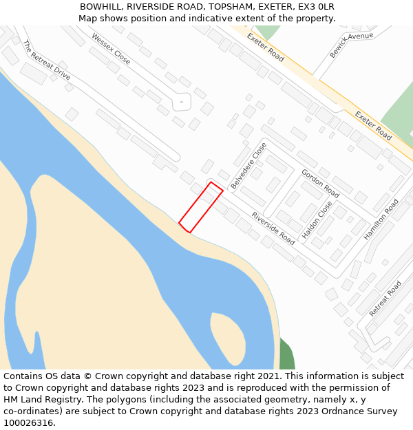 BOWHILL, RIVERSIDE ROAD, TOPSHAM, EXETER, EX3 0LR: Location map and indicative extent of plot