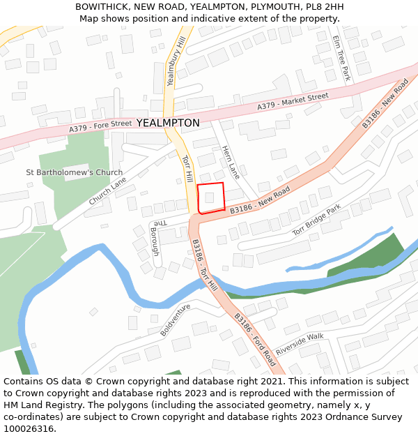 BOWITHICK, NEW ROAD, YEALMPTON, PLYMOUTH, PL8 2HH: Location map and indicative extent of plot