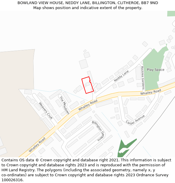 BOWLAND VIEW HOUSE, NEDDY LANE, BILLINGTON, CLITHEROE, BB7 9ND: Location map and indicative extent of plot
