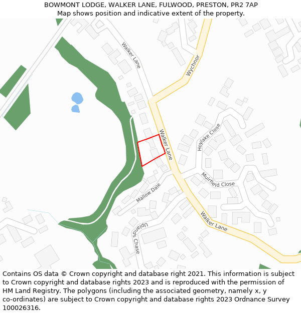 BOWMONT LODGE, WALKER LANE, FULWOOD, PRESTON, PR2 7AP: Location map and indicative extent of plot