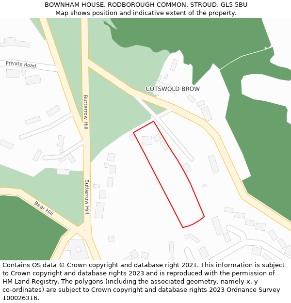 BOWNHAM HOUSE, RODBOROUGH COMMON, STROUD, GL5 5BU: Location map and indicative extent of plot