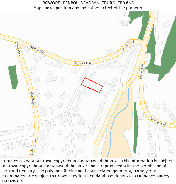 BOWOOD, PENPOL, DEVORAN, TRURO, TR3 6NS: Location map and indicative extent of plot