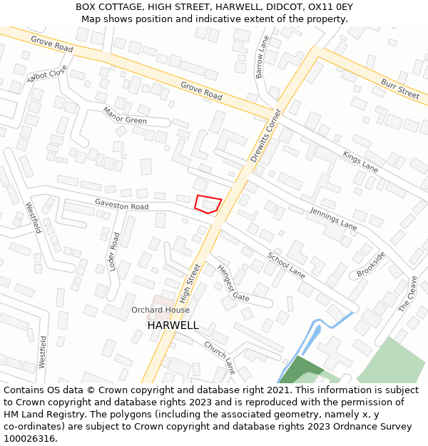 BOX COTTAGE, HIGH STREET, HARWELL, DIDCOT, OX11 0EY: Location map and indicative extent of plot