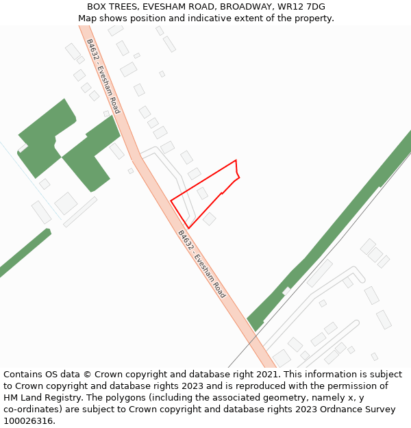 BOX TREES, EVESHAM ROAD, BROADWAY, WR12 7DG: Location map and indicative extent of plot
