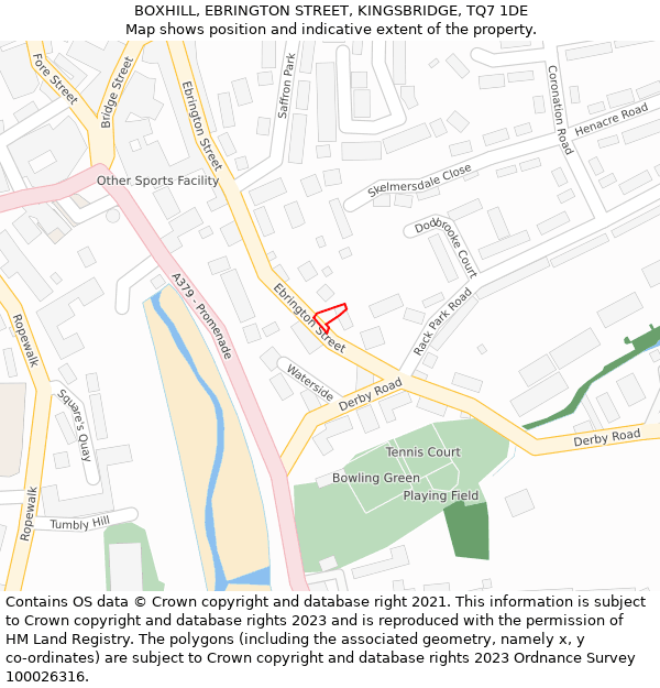 BOXHILL, EBRINGTON STREET, KINGSBRIDGE, TQ7 1DE: Location map and indicative extent of plot