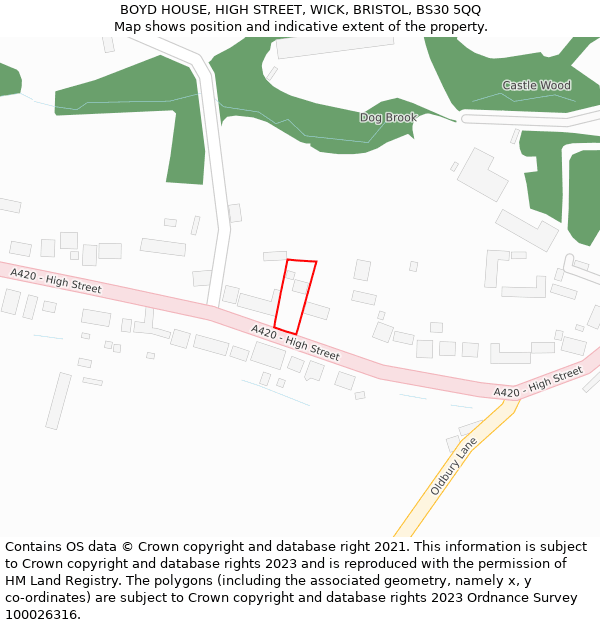 BOYD HOUSE, HIGH STREET, WICK, BRISTOL, BS30 5QQ: Location map and indicative extent of plot