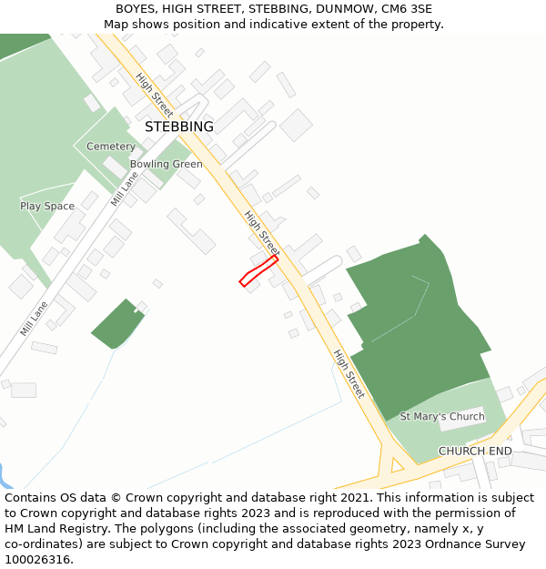 BOYES, HIGH STREET, STEBBING, DUNMOW, CM6 3SE: Location map and indicative extent of plot