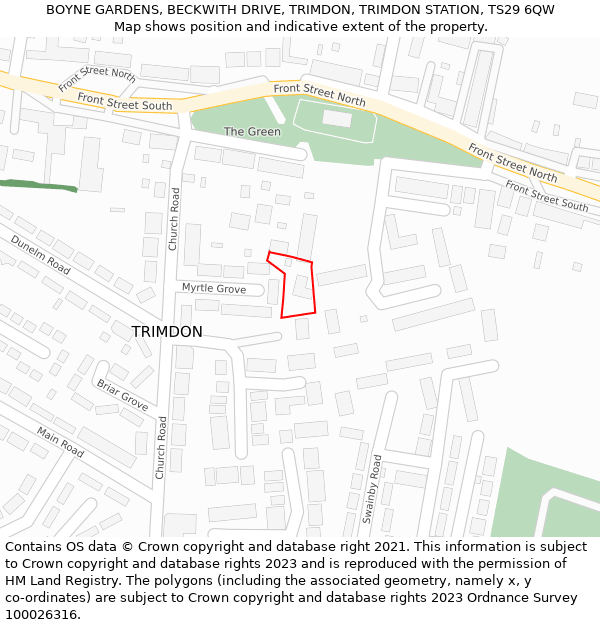 BOYNE GARDENS, BECKWITH DRIVE, TRIMDON, TRIMDON STATION, TS29 6QW: Location map and indicative extent of plot