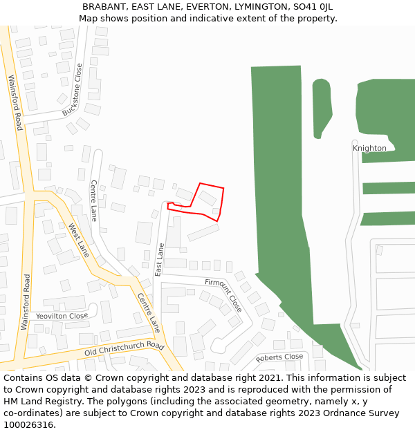 BRABANT, EAST LANE, EVERTON, LYMINGTON, SO41 0JL: Location map and indicative extent of plot