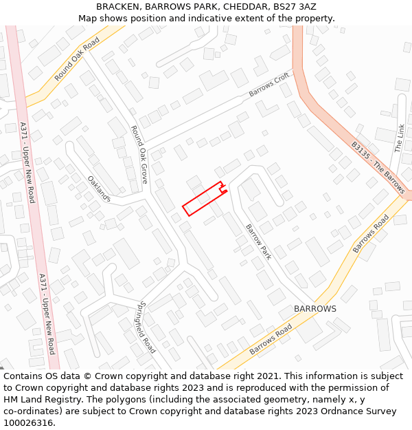 BRACKEN, BARROWS PARK, CHEDDAR, BS27 3AZ: Location map and indicative extent of plot