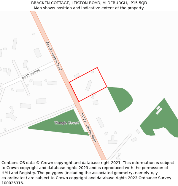 BRACKEN COTTAGE, LEISTON ROAD, ALDEBURGH, IP15 5QD: Location map and indicative extent of plot