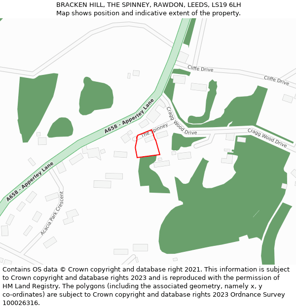 BRACKEN HILL, THE SPINNEY, RAWDON, LEEDS, LS19 6LH: Location map and indicative extent of plot