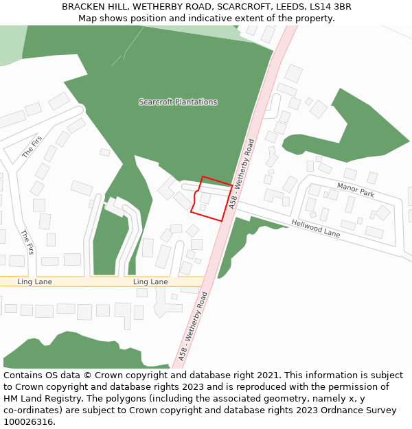 BRACKEN HILL, WETHERBY ROAD, SCARCROFT, LEEDS, LS14 3BR: Location map and indicative extent of plot