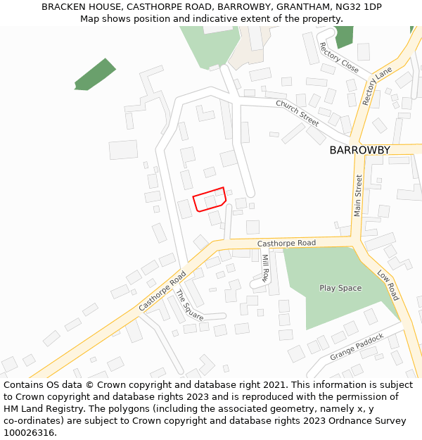 BRACKEN HOUSE, CASTHORPE ROAD, BARROWBY, GRANTHAM, NG32 1DP: Location map and indicative extent of plot
