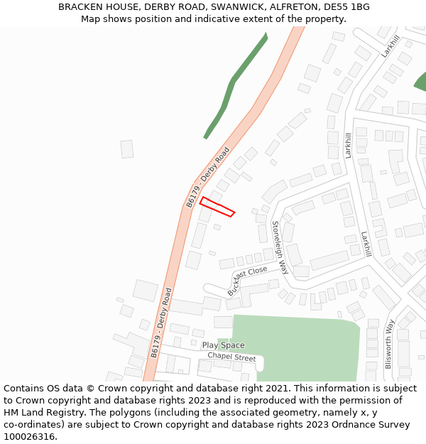 BRACKEN HOUSE, DERBY ROAD, SWANWICK, ALFRETON, DE55 1BG: Location map and indicative extent of plot