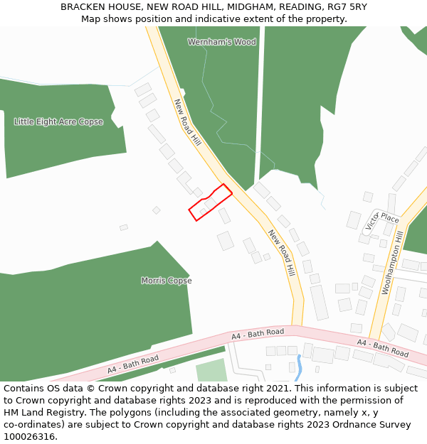 BRACKEN HOUSE, NEW ROAD HILL, MIDGHAM, READING, RG7 5RY: Location map and indicative extent of plot