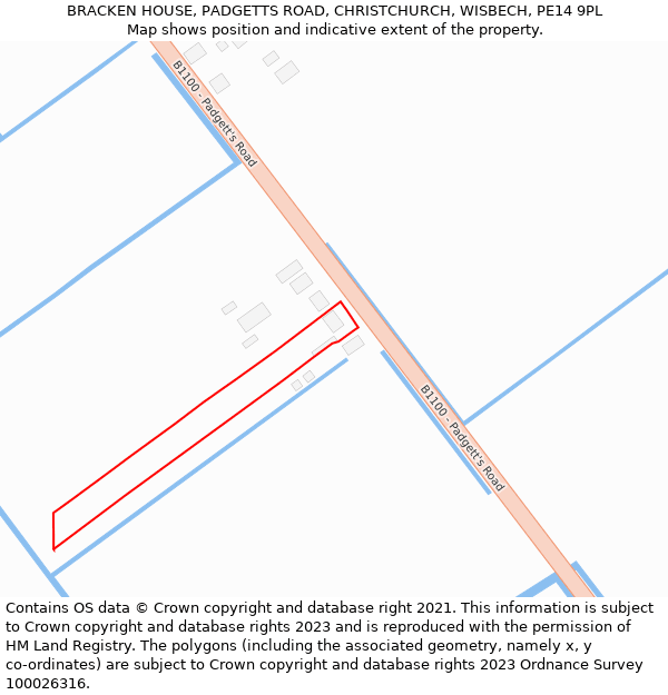 BRACKEN HOUSE, PADGETTS ROAD, CHRISTCHURCH, WISBECH, PE14 9PL: Location map and indicative extent of plot