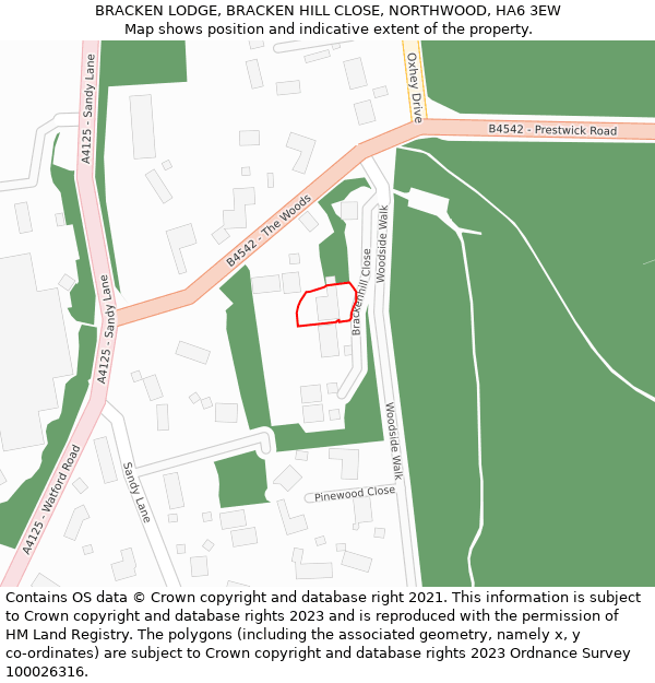 BRACKEN LODGE, BRACKEN HILL CLOSE, NORTHWOOD, HA6 3EW: Location map and indicative extent of plot