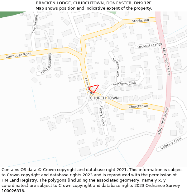 BRACKEN LODGE, CHURCHTOWN, DONCASTER, DN9 1PE: Location map and indicative extent of plot