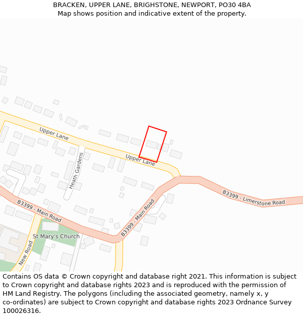 BRACKEN, UPPER LANE, BRIGHSTONE, NEWPORT, PO30 4BA: Location map and indicative extent of plot