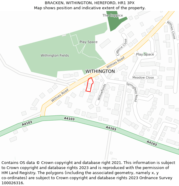 BRACKEN, WITHINGTON, HEREFORD, HR1 3PX: Location map and indicative extent of plot