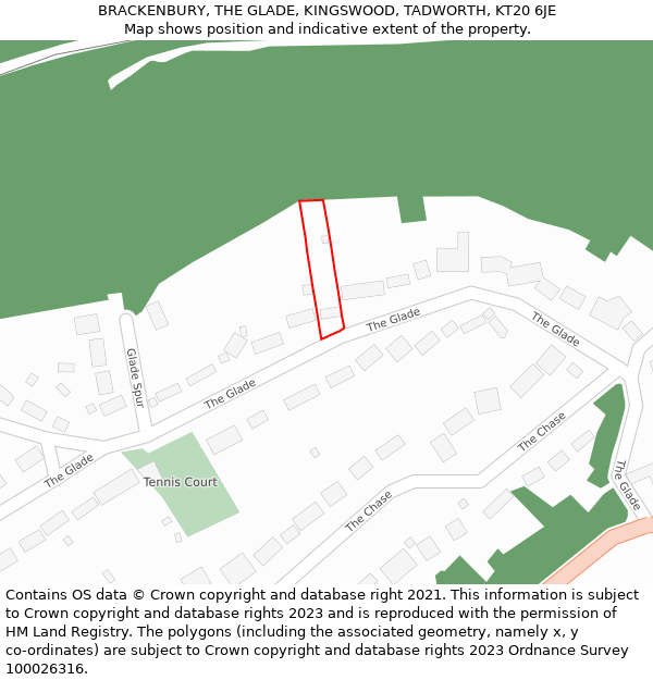 BRACKENBURY, THE GLADE, KINGSWOOD, TADWORTH, KT20 6JE: Location map and indicative extent of plot