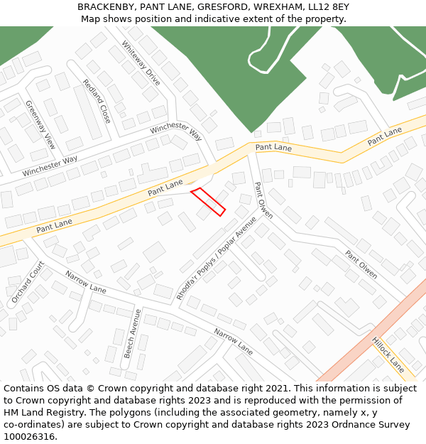 BRACKENBY, PANT LANE, GRESFORD, WREXHAM, LL12 8EY: Location map and indicative extent of plot