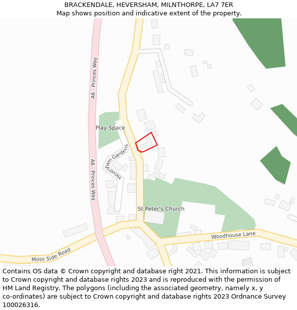 BRACKENDALE, HEVERSHAM, MILNTHORPE, LA7 7ER: Location map and indicative extent of plot