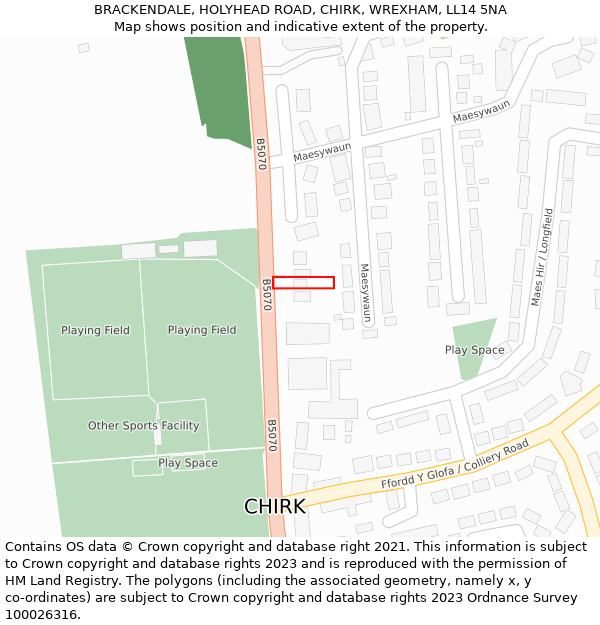 BRACKENDALE, HOLYHEAD ROAD, CHIRK, WREXHAM, LL14 5NA: Location map and indicative extent of plot