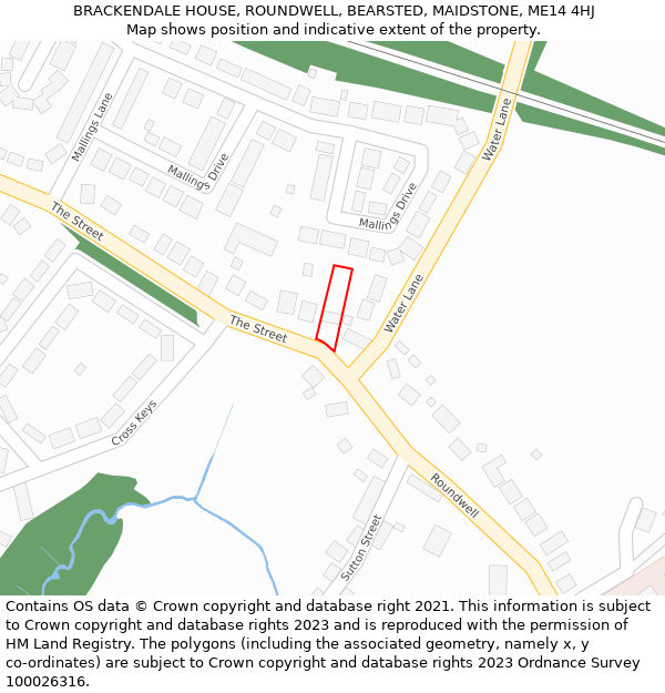 BRACKENDALE HOUSE, ROUNDWELL, BEARSTED, MAIDSTONE, ME14 4HJ: Location map and indicative extent of plot