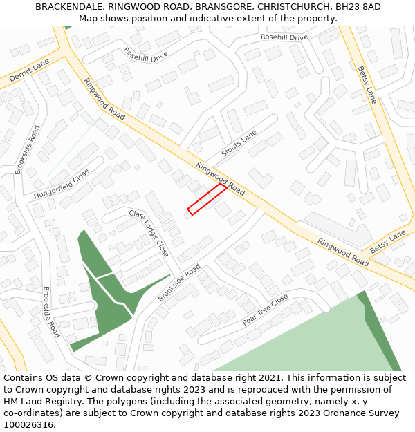 BRACKENDALE, RINGWOOD ROAD, BRANSGORE, CHRISTCHURCH, BH23 8AD: Location map and indicative extent of plot