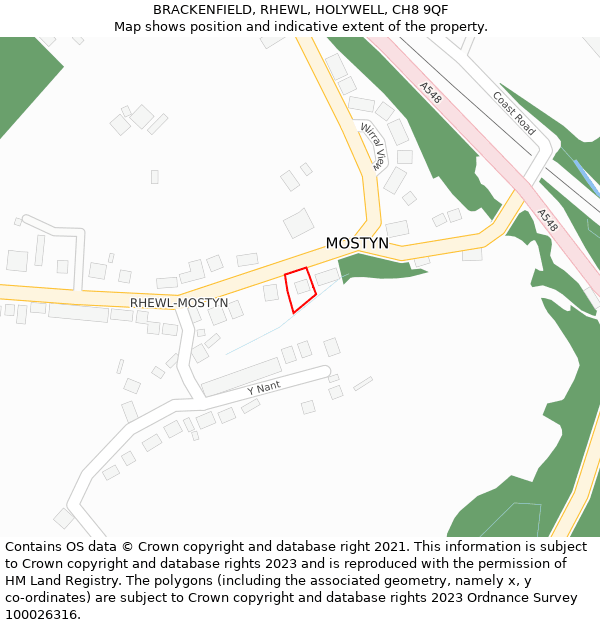 BRACKENFIELD, RHEWL, HOLYWELL, CH8 9QF: Location map and indicative extent of plot