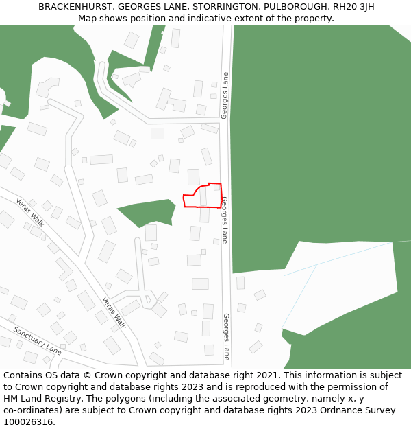 BRACKENHURST, GEORGES LANE, STORRINGTON, PULBOROUGH, RH20 3JH: Location map and indicative extent of plot