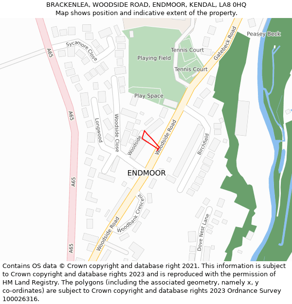 BRACKENLEA, WOODSIDE ROAD, ENDMOOR, KENDAL, LA8 0HQ: Location map and indicative extent of plot