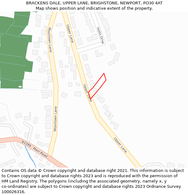BRACKENS DALE, UPPER LANE, BRIGHSTONE, NEWPORT, PO30 4AT: Location map and indicative extent of plot