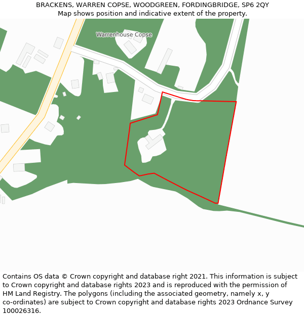 BRACKENS, WARREN COPSE, WOODGREEN, FORDINGBRIDGE, SP6 2QY: Location map and indicative extent of plot