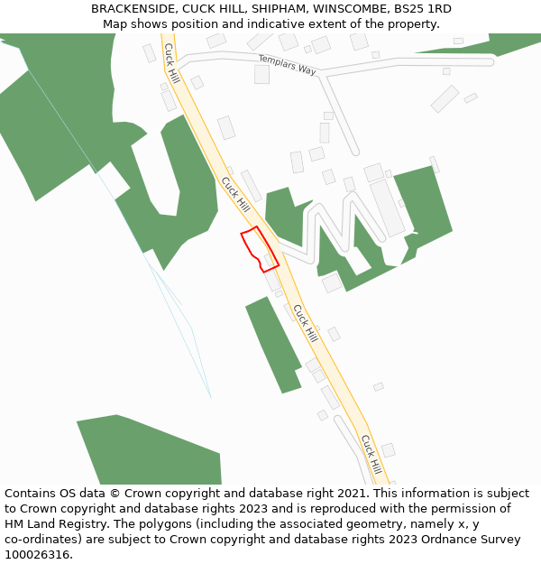 BRACKENSIDE, CUCK HILL, SHIPHAM, WINSCOMBE, BS25 1RD: Location map and indicative extent of plot