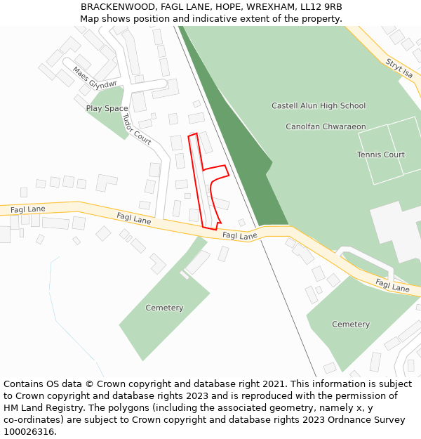 BRACKENWOOD, FAGL LANE, HOPE, WREXHAM, LL12 9RB: Location map and indicative extent of plot