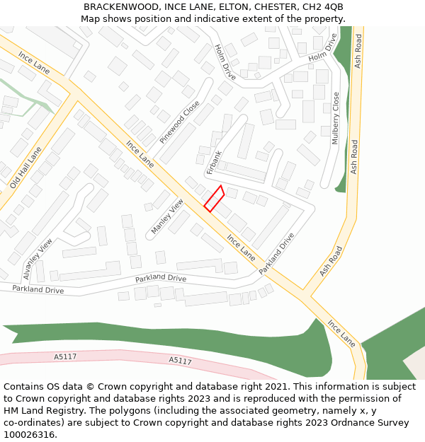 BRACKENWOOD, INCE LANE, ELTON, CHESTER, CH2 4QB: Location map and indicative extent of plot