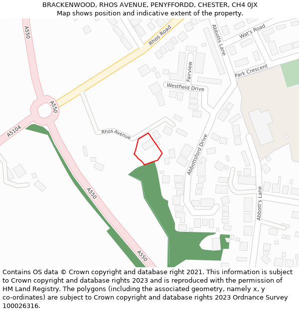BRACKENWOOD, RHOS AVENUE, PENYFFORDD, CHESTER, CH4 0JX: Location map and indicative extent of plot