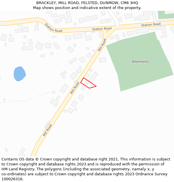 BRACKLEY, MILL ROAD, FELSTED, DUNMOW, CM6 3HQ: Location map and indicative extent of plot