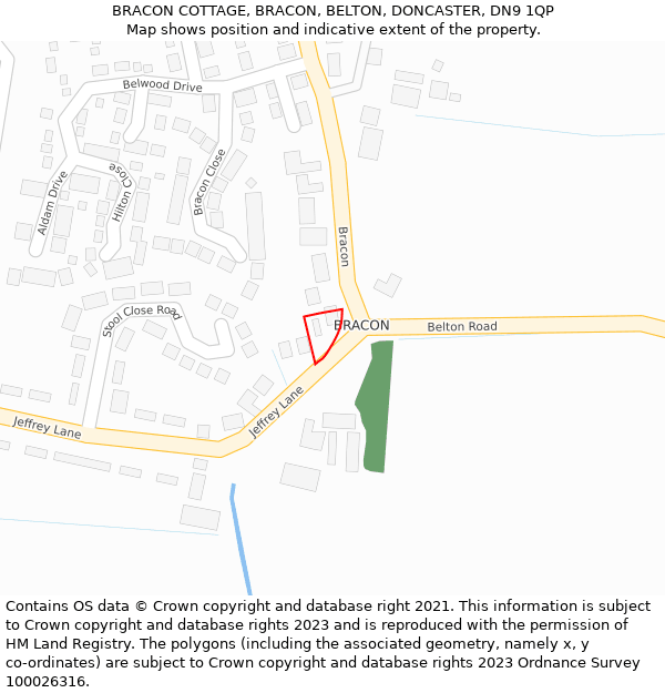 BRACON COTTAGE, BRACON, BELTON, DONCASTER, DN9 1QP: Location map and indicative extent of plot