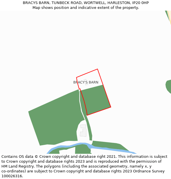 BRACYS BARN, TUNBECK ROAD, WORTWELL, HARLESTON, IP20 0HP: Location map and indicative extent of plot