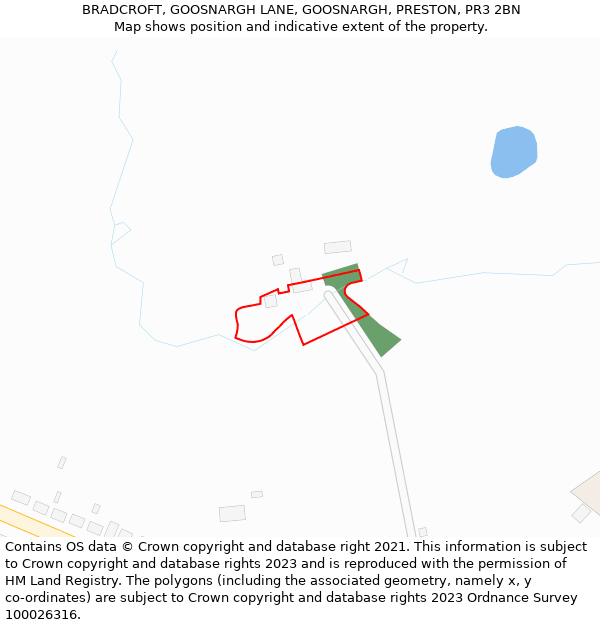 BRADCROFT, GOOSNARGH LANE, GOOSNARGH, PRESTON, PR3 2BN: Location map and indicative extent of plot