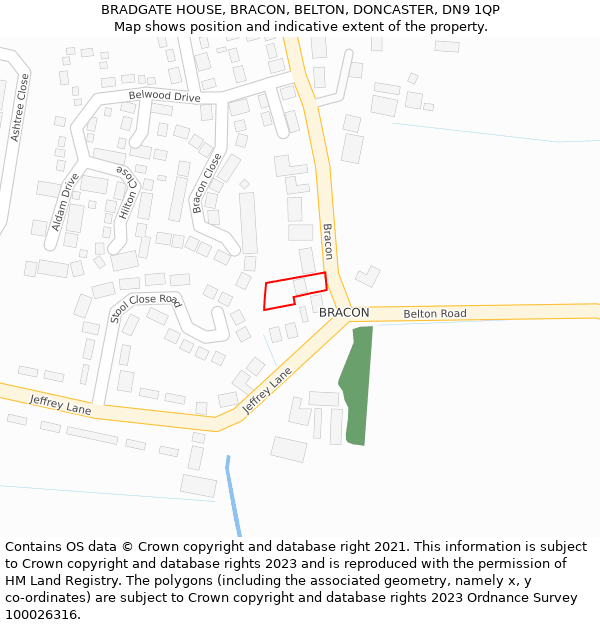 BRADGATE HOUSE, BRACON, BELTON, DONCASTER, DN9 1QP: Location map and indicative extent of plot