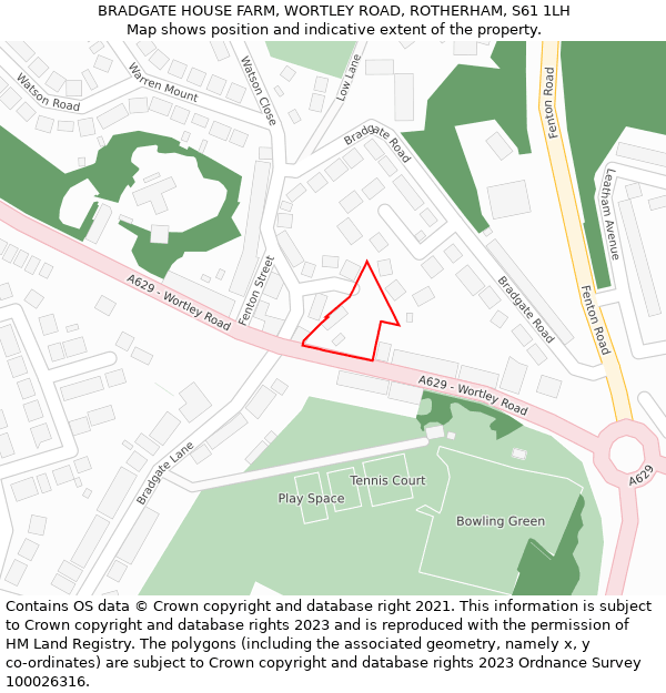 BRADGATE HOUSE FARM, WORTLEY ROAD, ROTHERHAM, S61 1LH: Location map and indicative extent of plot