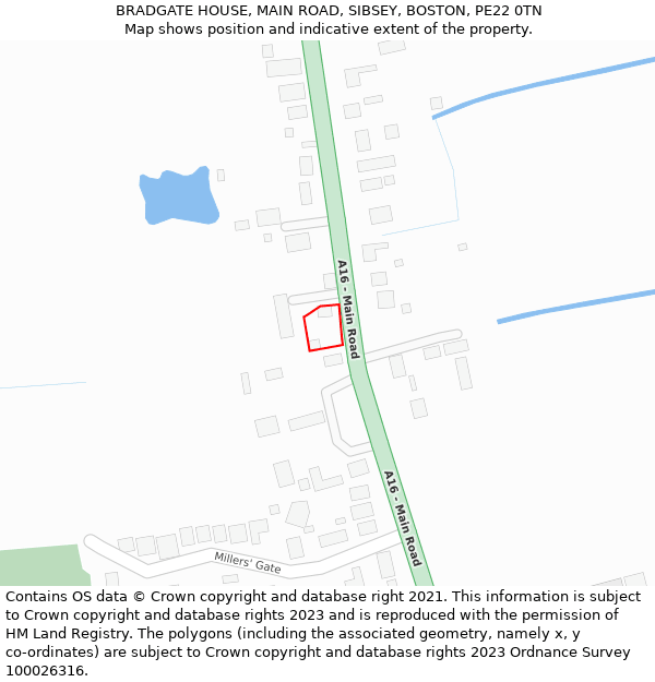 BRADGATE HOUSE, MAIN ROAD, SIBSEY, BOSTON, PE22 0TN: Location map and indicative extent of plot