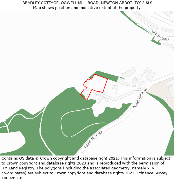 BRADLEY COTTAGE, OGWELL MILL ROAD, NEWTON ABBOT, TQ12 6LS: Location map and indicative extent of plot