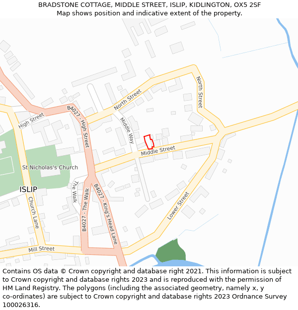 BRADSTONE COTTAGE, MIDDLE STREET, ISLIP, KIDLINGTON, OX5 2SF: Location map and indicative extent of plot